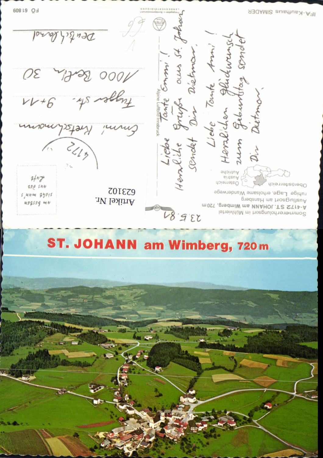 623102, St. Johann am Wimberg Hansberg pub Alpine aerial photograph FÖ 61809