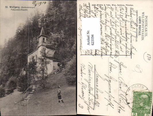 623194,St Wolfgang i. Salzkammergut Falkenstein-Kapelle 1914 pub Würthle Sohn 4023