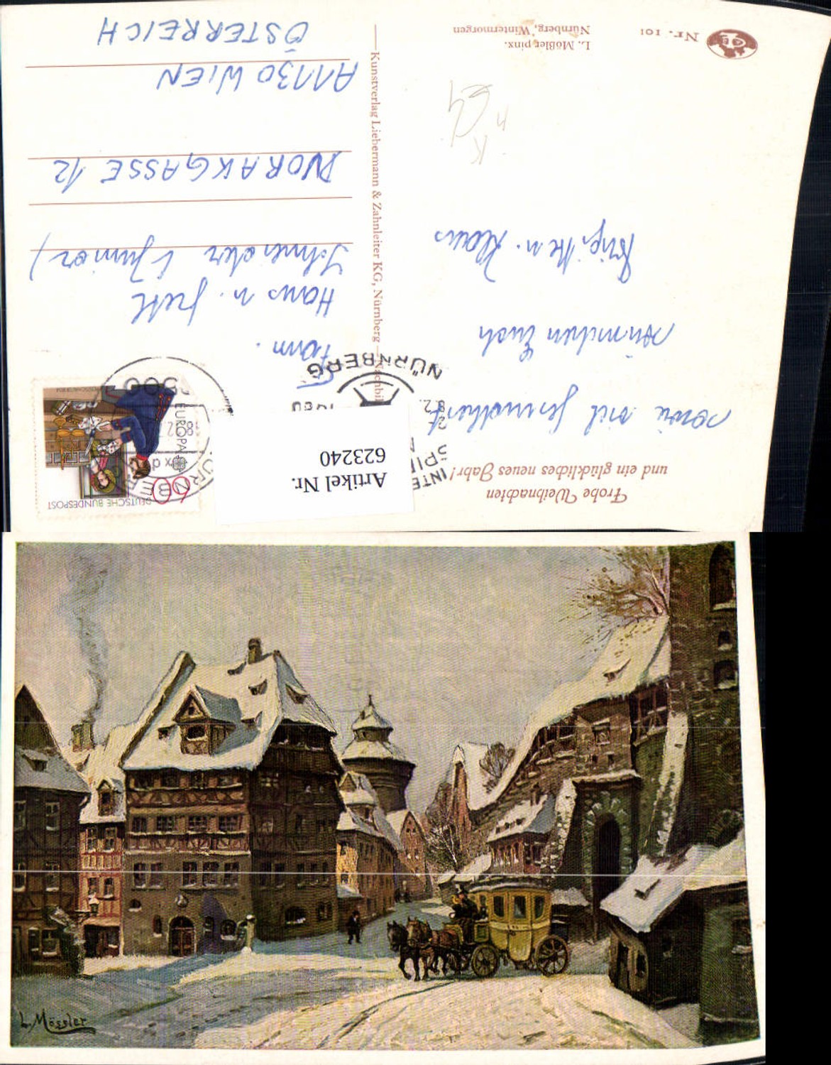 623240,Künstler Ak L. Mößler Nürnberg Wintermorgen Postkutsche