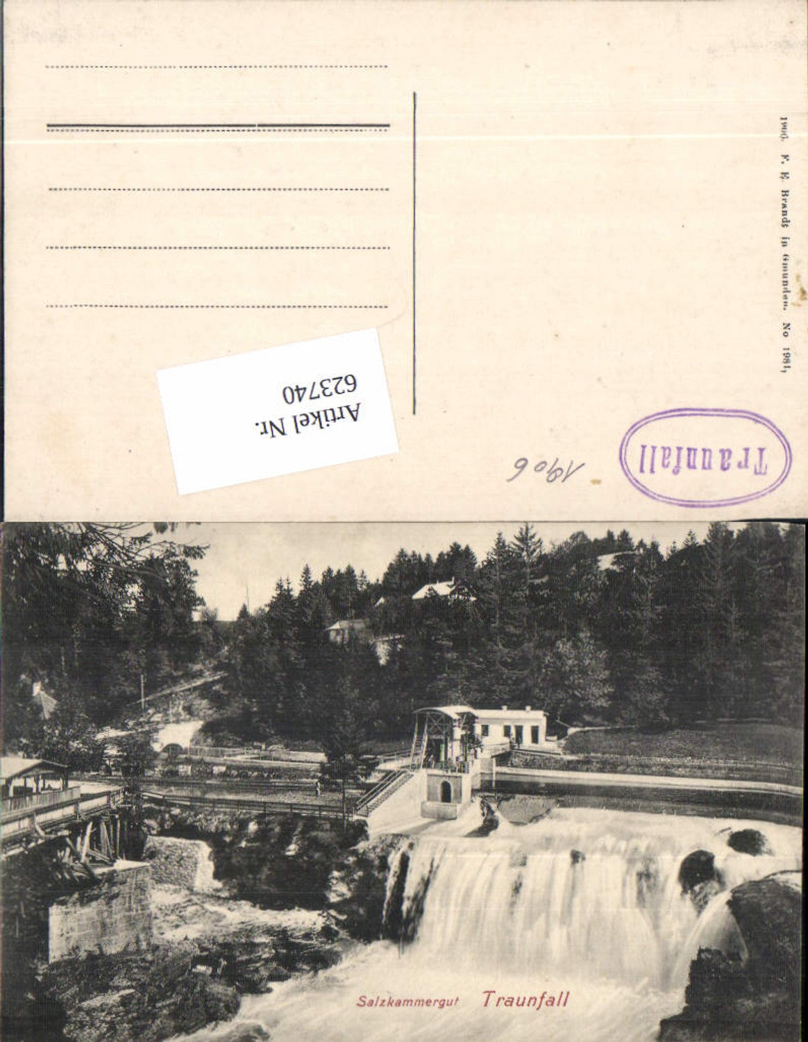 623740,Traunfall bei Roitham Gmunden Salzkammergut Wehr pub Brandt 1981