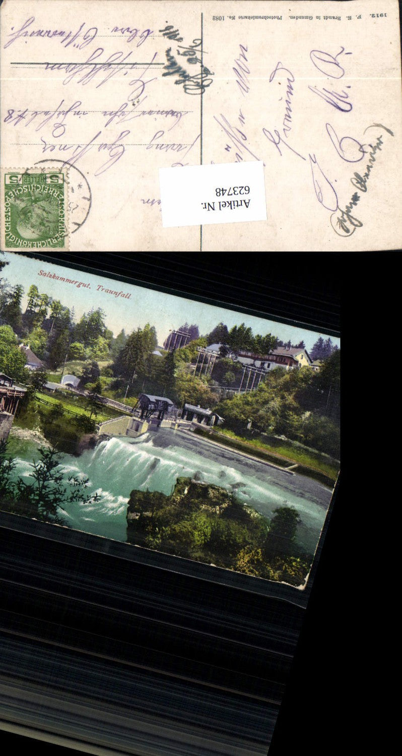623748,Traunfall bei Roitham Gmunden Salzkammergut Wehr pub Brandt 1082