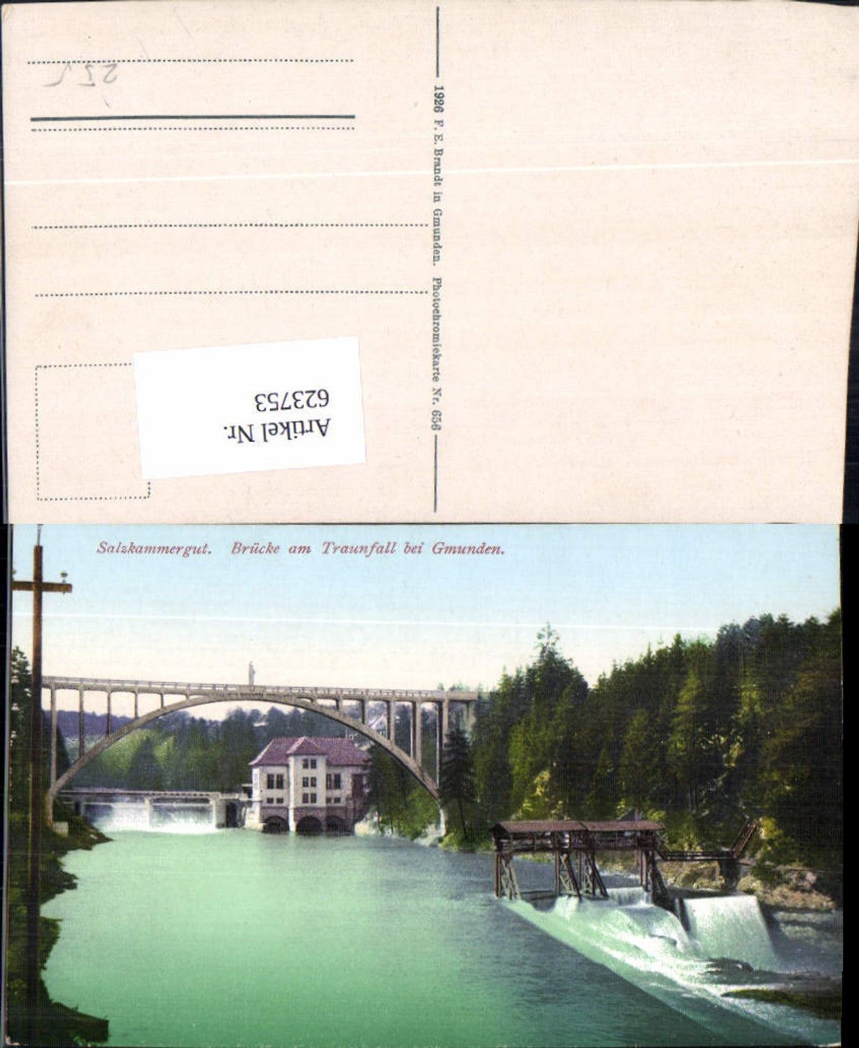 623753,Traunfall bei Roitham Gmunden Salzkammergut Brücke pub Brandt 656