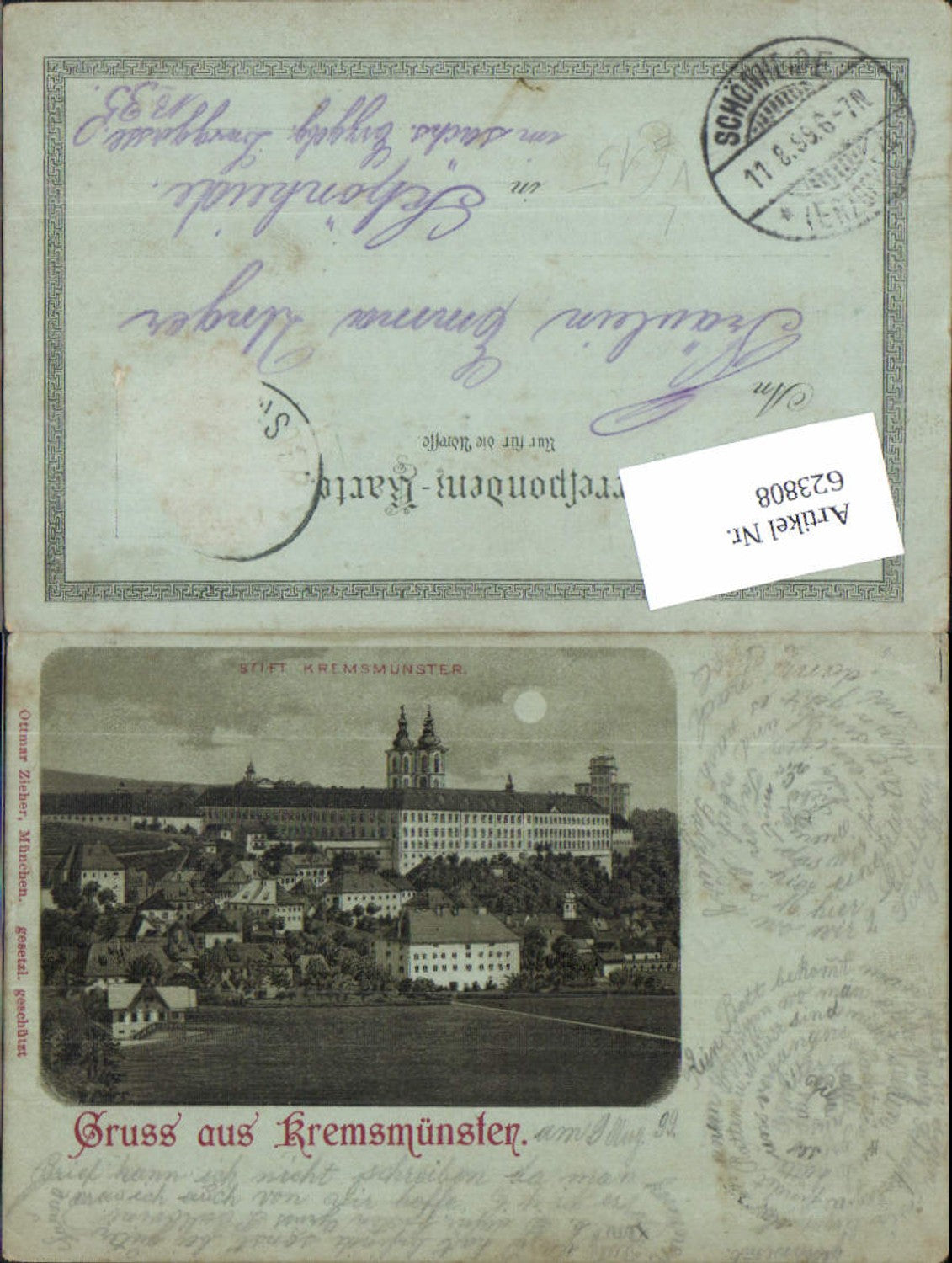 623808,tolle Mond Lithographie Stift Kremsmünster pub Ottmar Zieher 1899