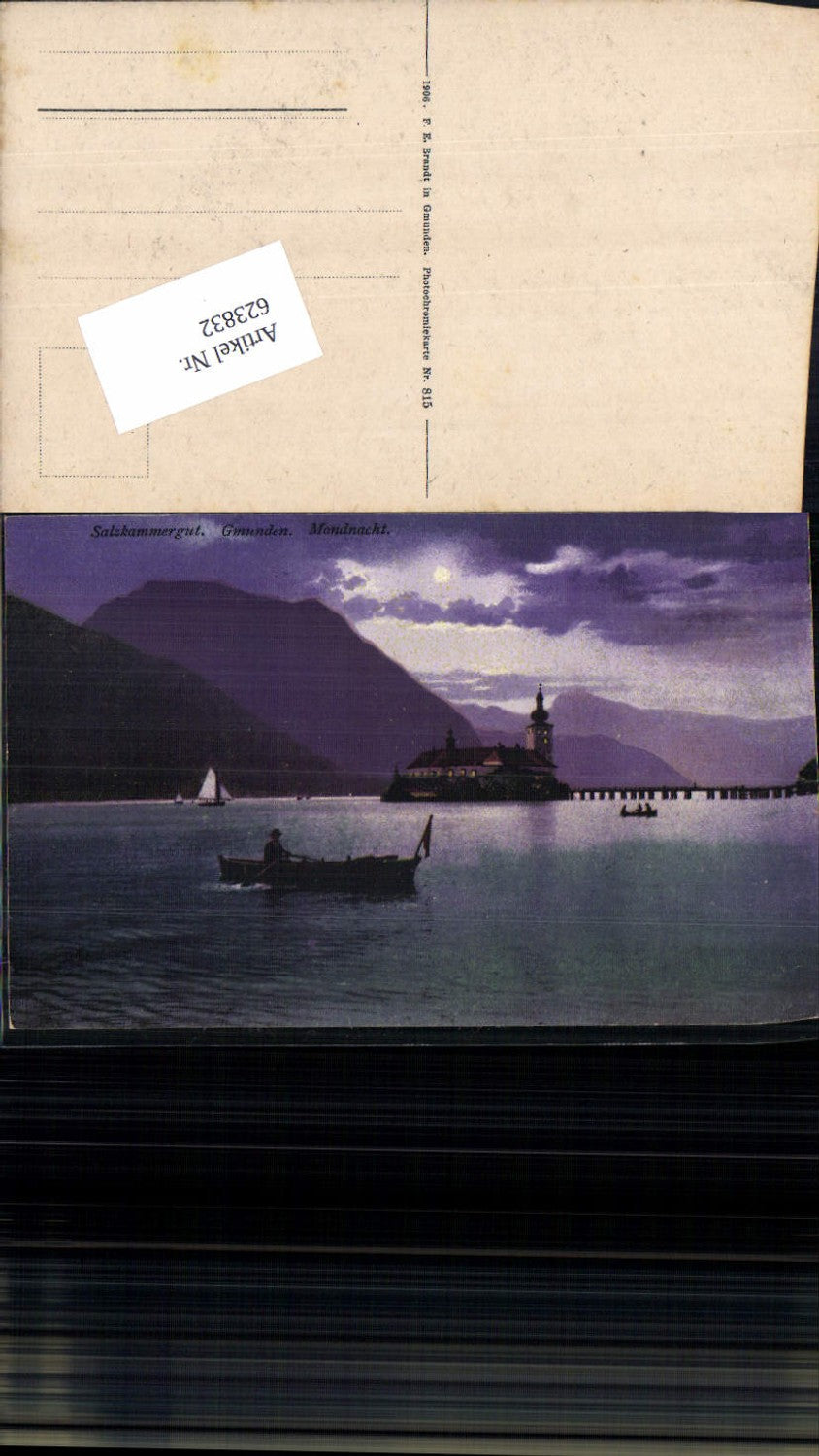 623832,Gmunden am Traunsee Mondnacht Ort Schloss pub Brandt 815