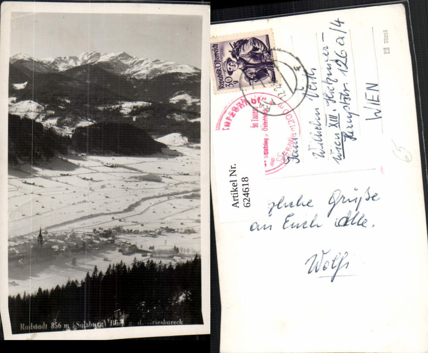 624618,Foto Ak Radstadt Blick g. d. Grieskareck Winteransicht