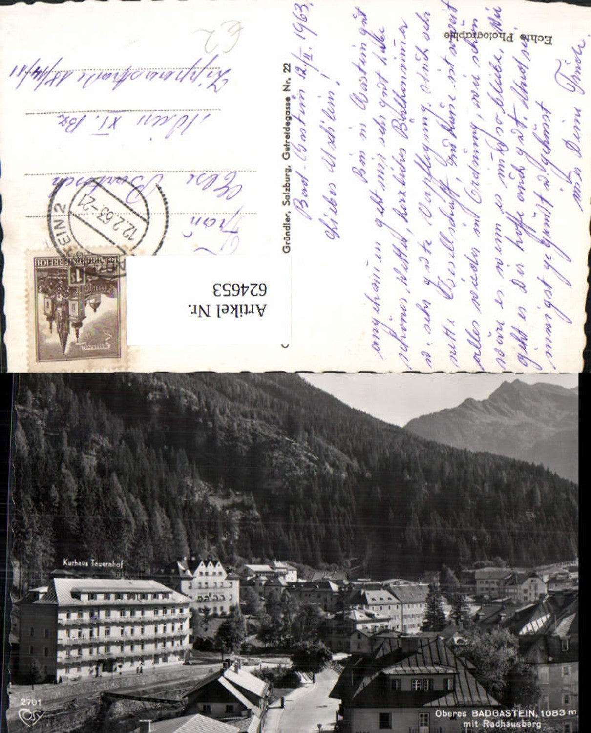 624653,Foto Ak Oberes Bad Gastein m. Radhausberg