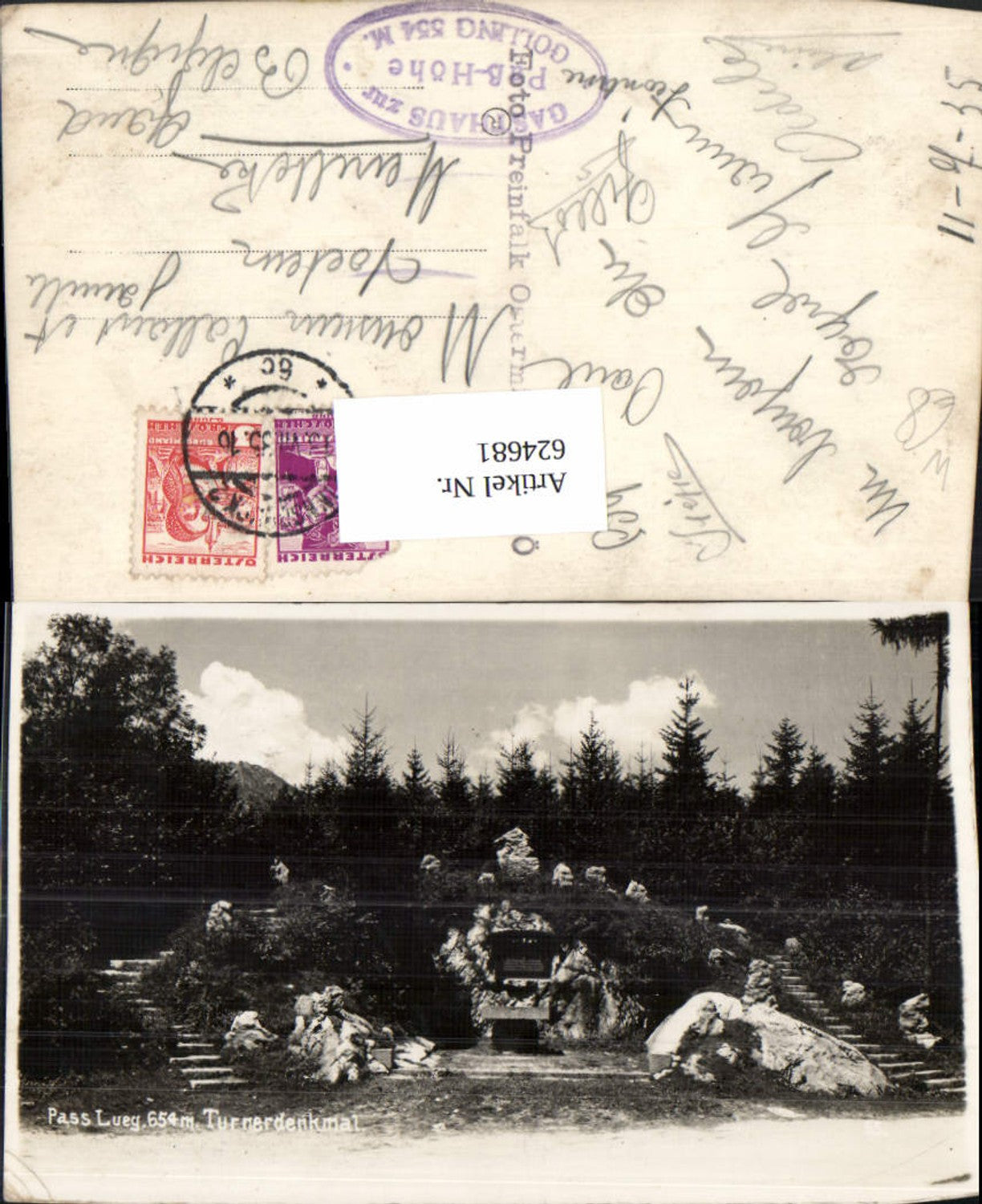 624681, Photo Ak Pass Lueg Turnerdenkmal near Golling an der Salzach