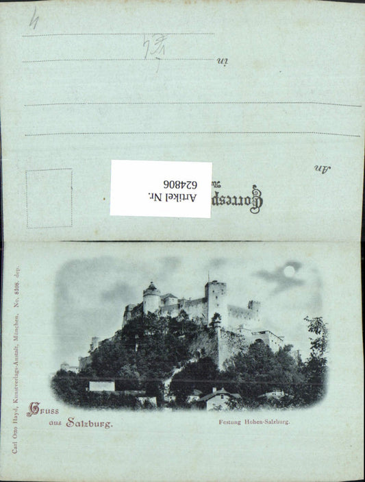 624806, Lithograph Moonlight Lithograph Salzburg Hohensalzburg Fortress Carl Otto Hayd 8108