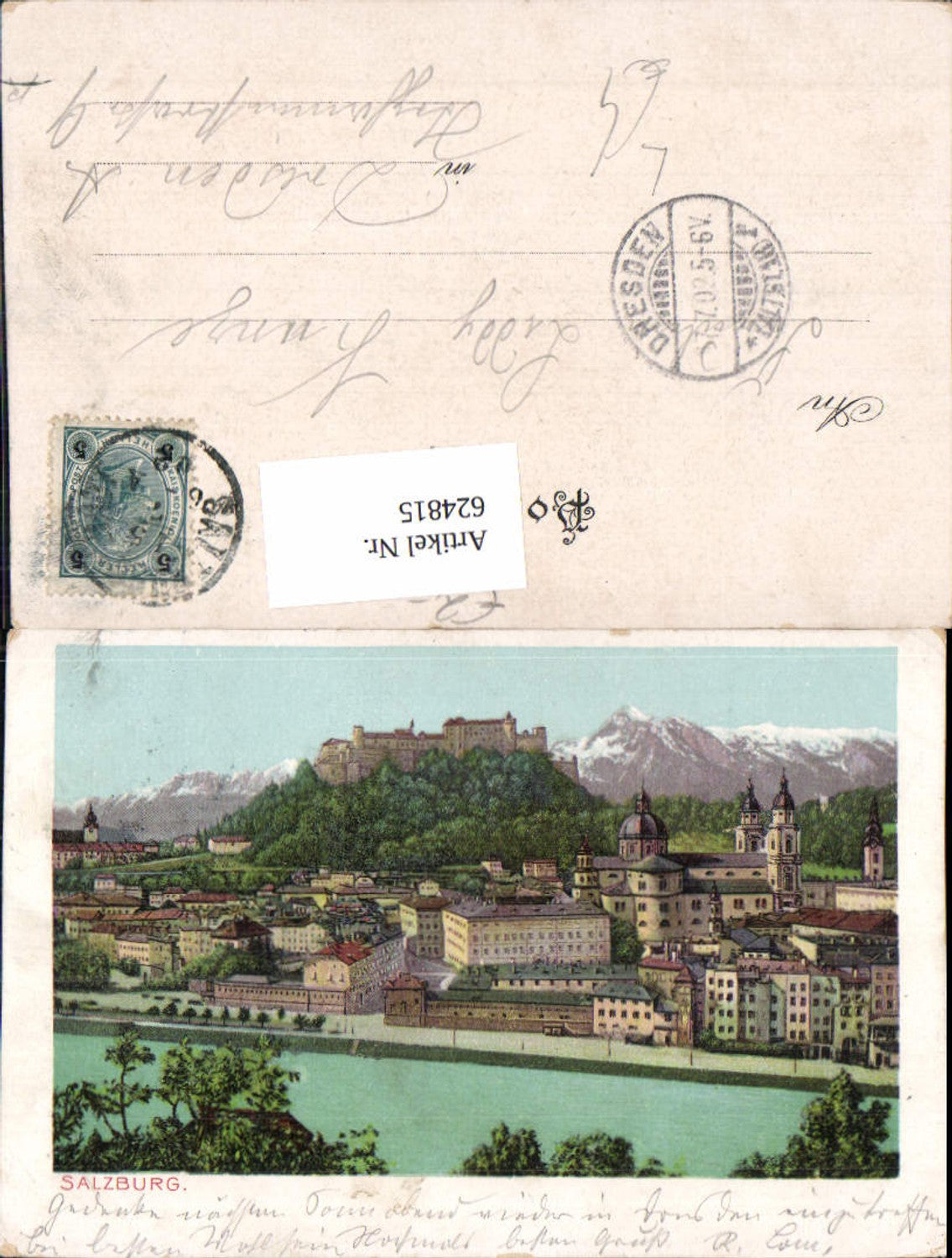 624815, Lithograph Salzburg 1902 View with Hohensalzburg Fortress