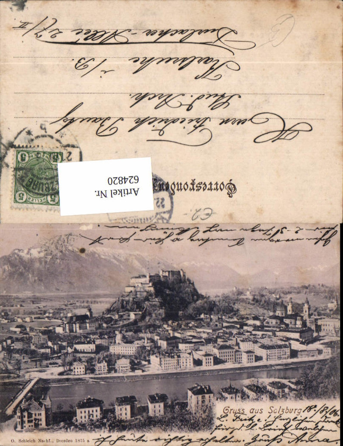 624820, Lithograph Salzburg 1906 View with Hohensalzburg Fortress