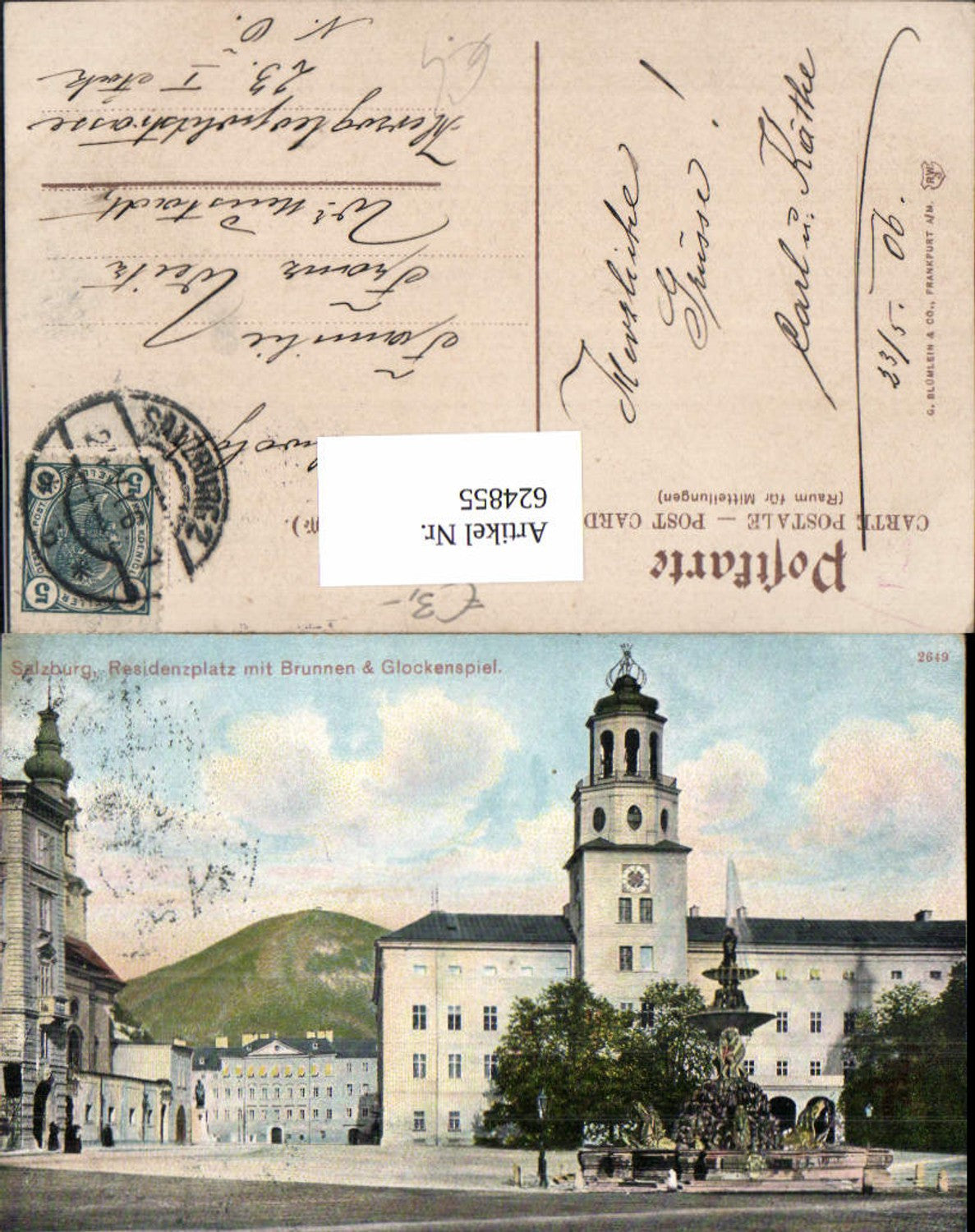 624855, Salzburg Residenzplatz with fountain and carillon