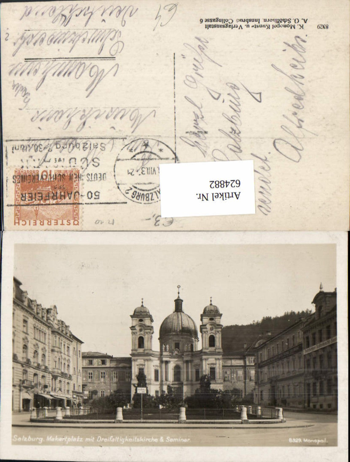 624882, Photo Ak Salzburg Makartplatz with Trinity Church and Seminary
