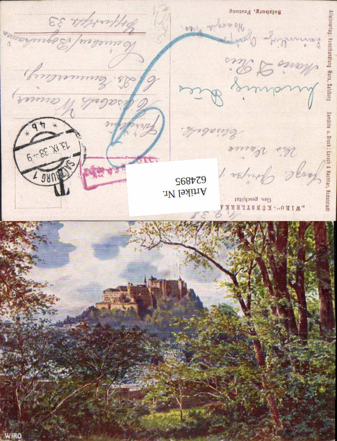 624895, Artist Ak Salzburg Fortress pub Wiro stamp surcharge