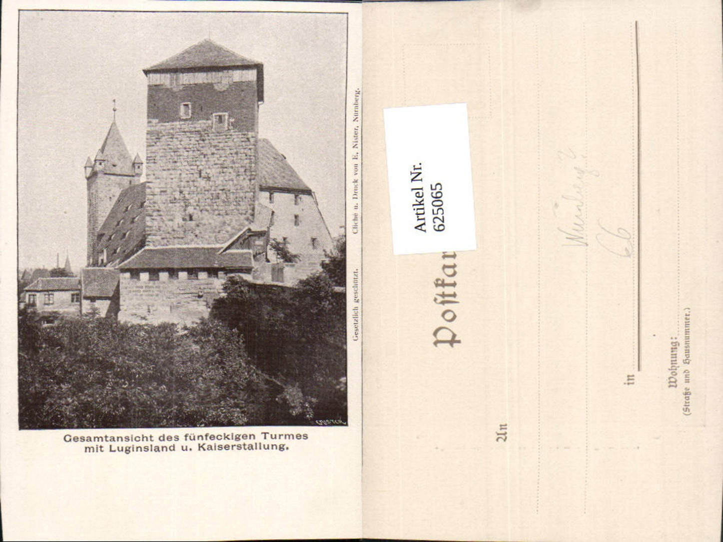 625065,Nürnberg Gesamtansicht d. Fünfeckigen Turmes m. Luginsland u. Kaiserstallung