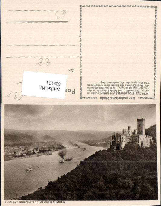 625171,Blick auf Schloss Stolzenfels u. Oberlahnstein Schiffe Dampfer