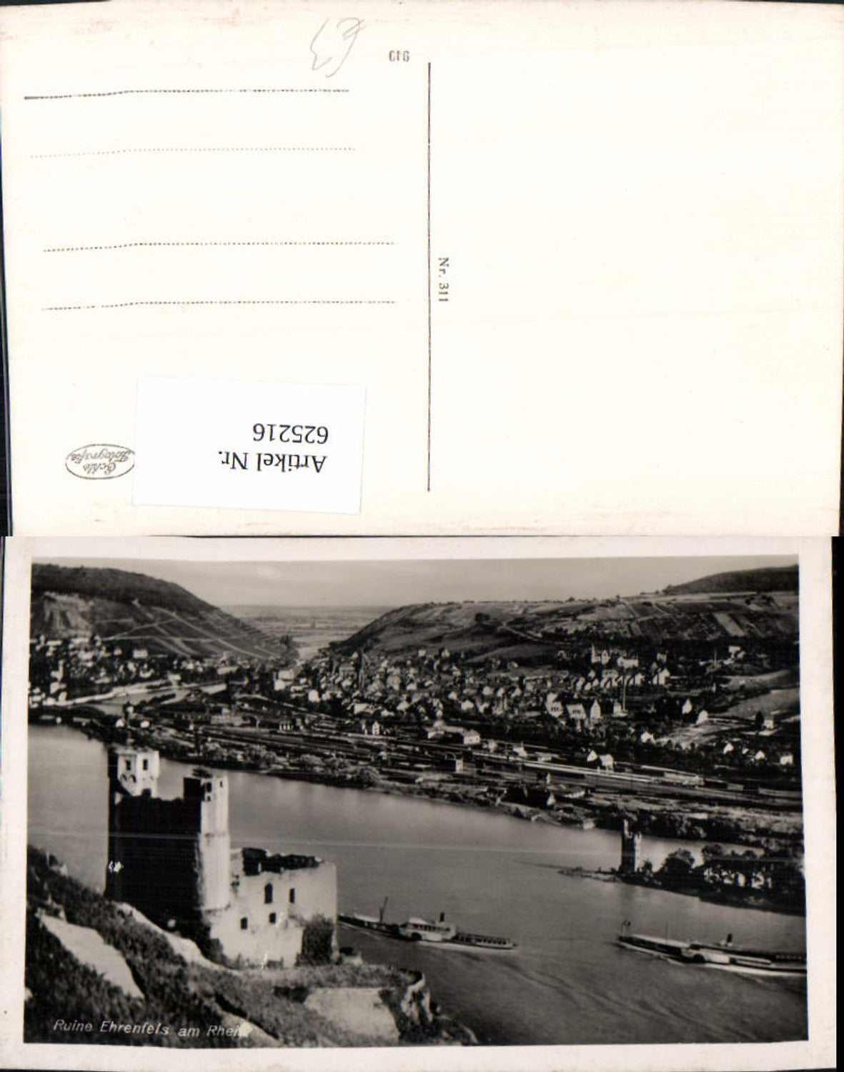 625216,Foto Ak Ruine Ehrenfels a. Rhein Schiffe Dampfer