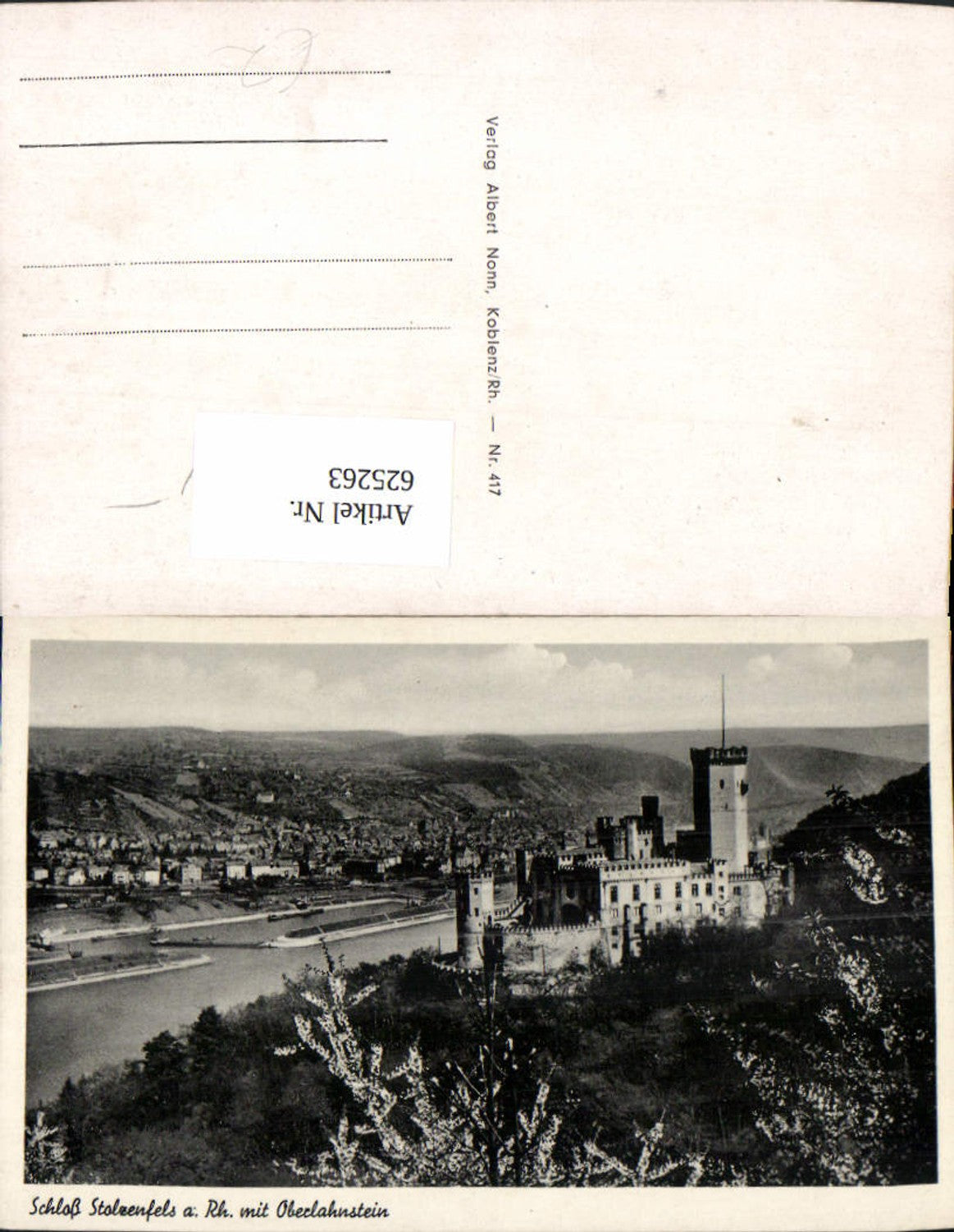 625263,Schloss Stolzenfels a. Rhein m. Oberlahnstein
