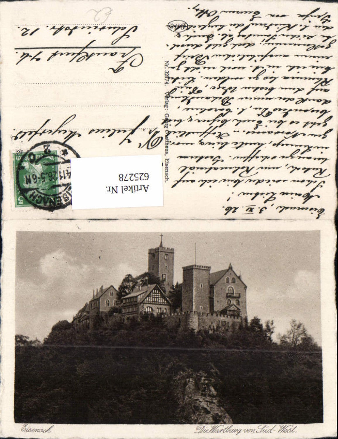 625278,Eisenach Die Wartburg v. Süd-West