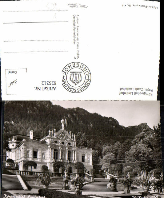 625312,Foto Ak Königsschloss Linderhof Royal Castle pub Hans Huber 418