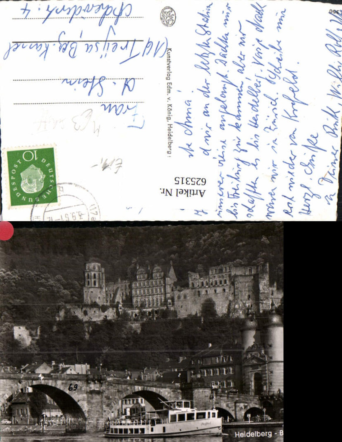 625315,Foto Ak Heidelberg Brücke u. Schloss Schiff Bus
