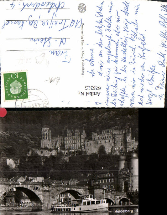 625315,Foto Ak Heidelberg Brücke u. Schloss Schiff Bus