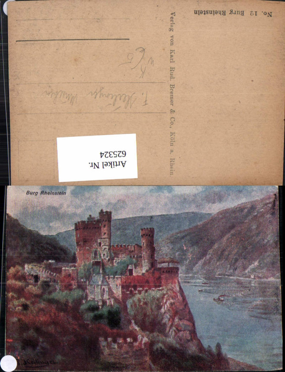 625324,Künstler Ak F. Heilinger München Burg Rheinstein Trechtingshausen