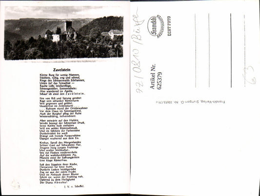 625379,Foto Ak Zavelstein Burg Text v. J.V.v. Scheffel