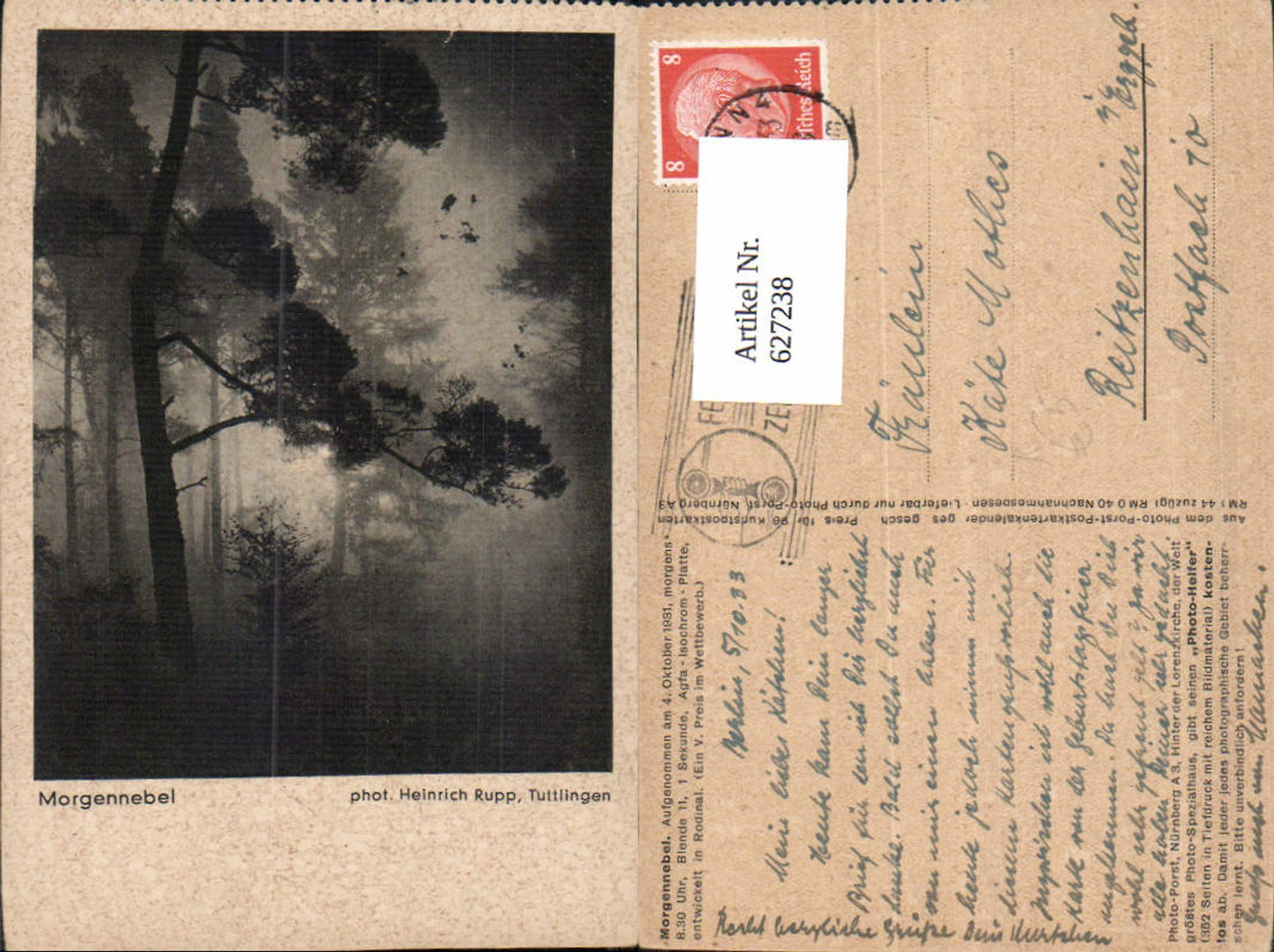 627238,Künstler Ak Heinrich Rupp Morgennebel Baum Wald im Nebel