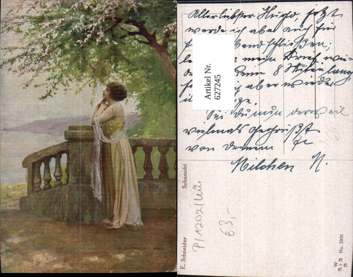 627245,Künstler Ak E. Schneider Sehnsucht Frau Verträumter Blick