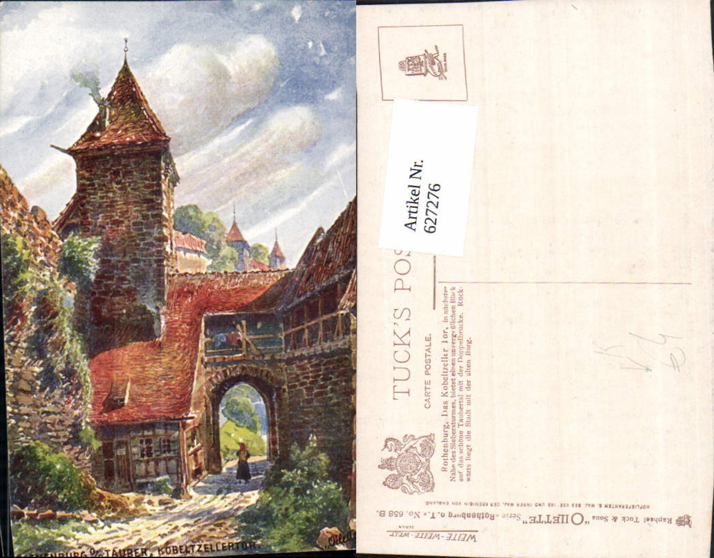 627276,Künstler Ak Rothenburg ob der Tauber Kobeltzeller Tor pub Raphael Tuck Sons 658B