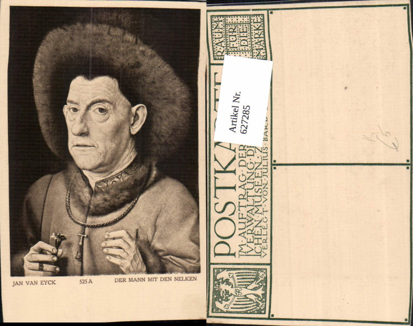 627285,Künstler Ak Jan van Eyck Der Mann mit d. Nelken Blumen Pelzmode Hut Pelz