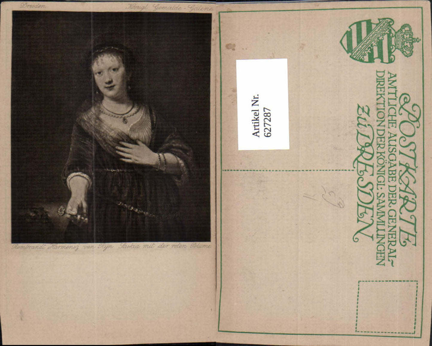 627287,Künstler Ak Rembrandt Harmensz van Rijn Saskia m. d. Roten Blume
