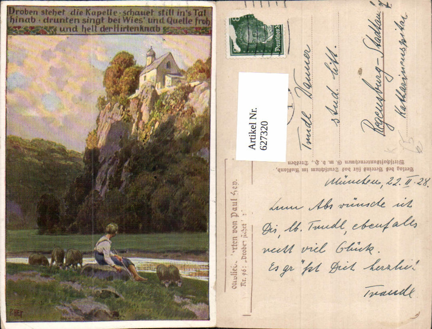 627320,Künstler Ak Paul Hey Bub Junge Schäfer m. Schafe Spruch Hirtenknab