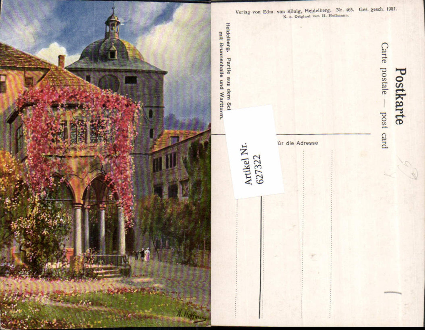 627322,Künstler Ak H. Hoffmann Heidelberg Partie a. d. Schlosshof m. Brunnenhalle u. Wartturm