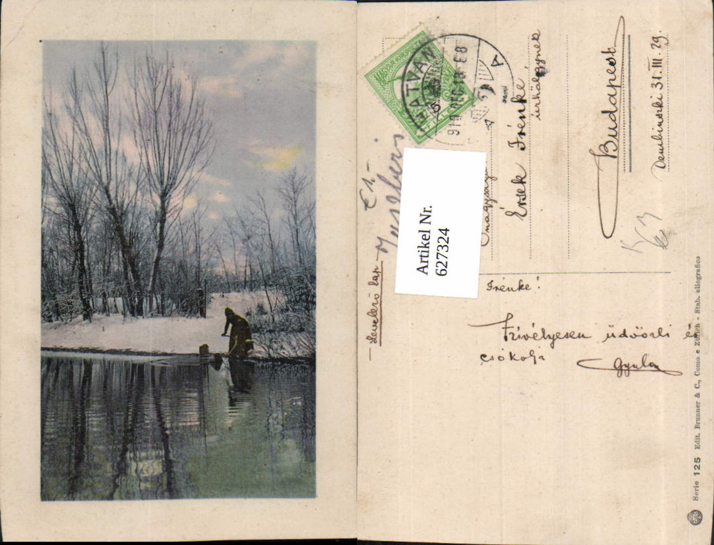 627324,Künstler Ak Frau holt Wasser Winterlandschaft