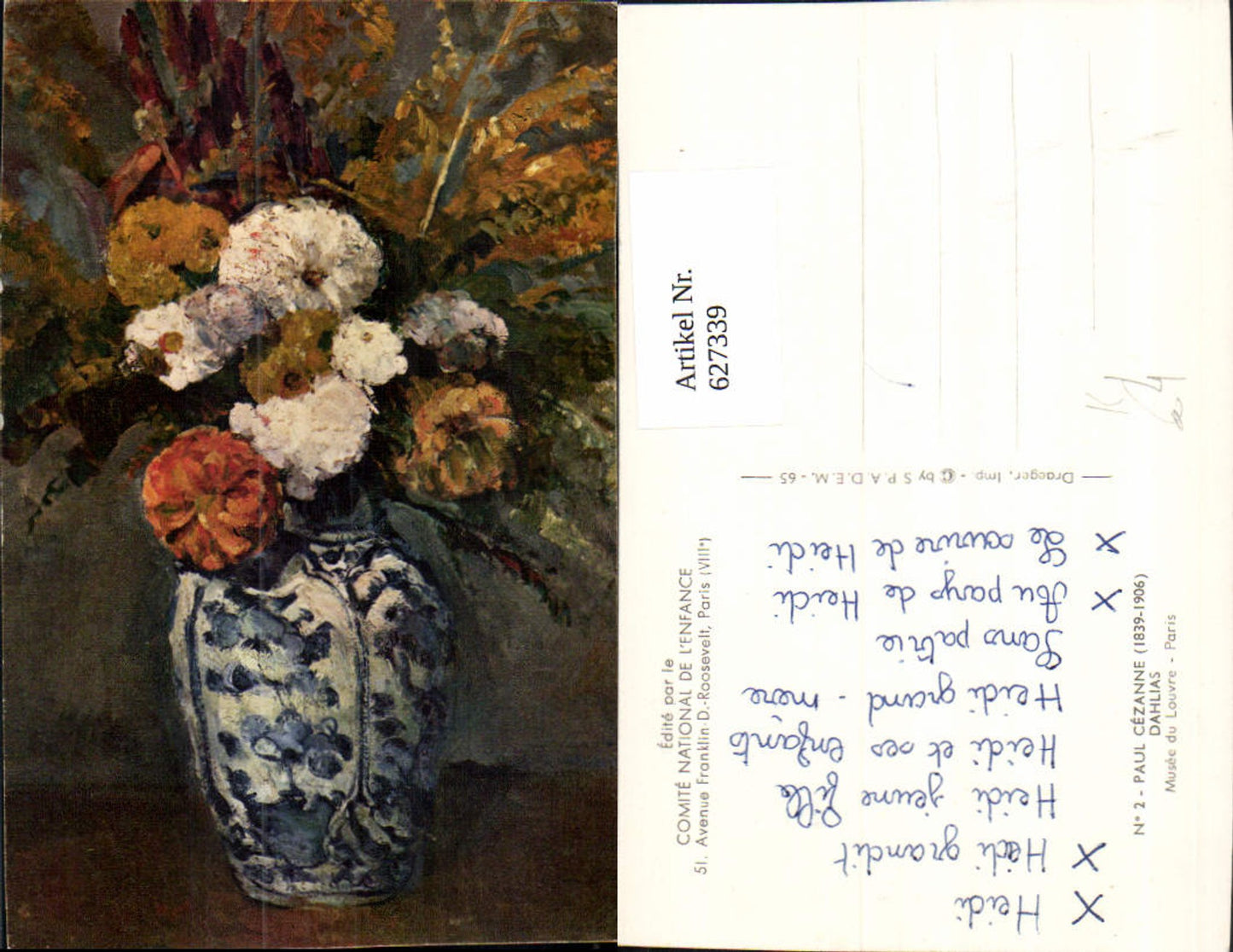 627339,Künstler Ak Paul Cezanne Dahlias Dahlien Blumen i. Vase