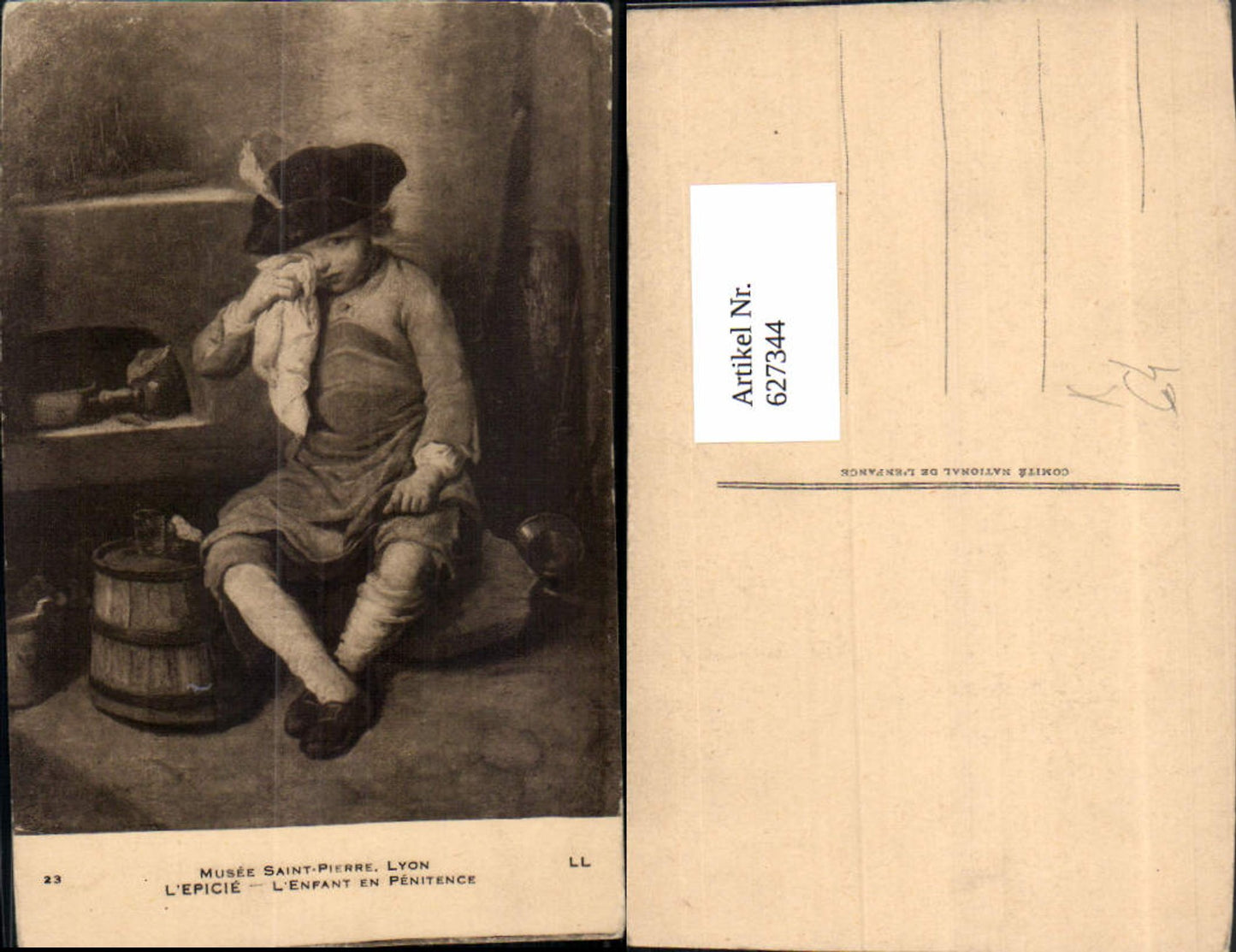 627344,Künstler Ak L Epicie L Enfant en Penitence Bub Jung weinend Musee Saint-Pierre Lyon