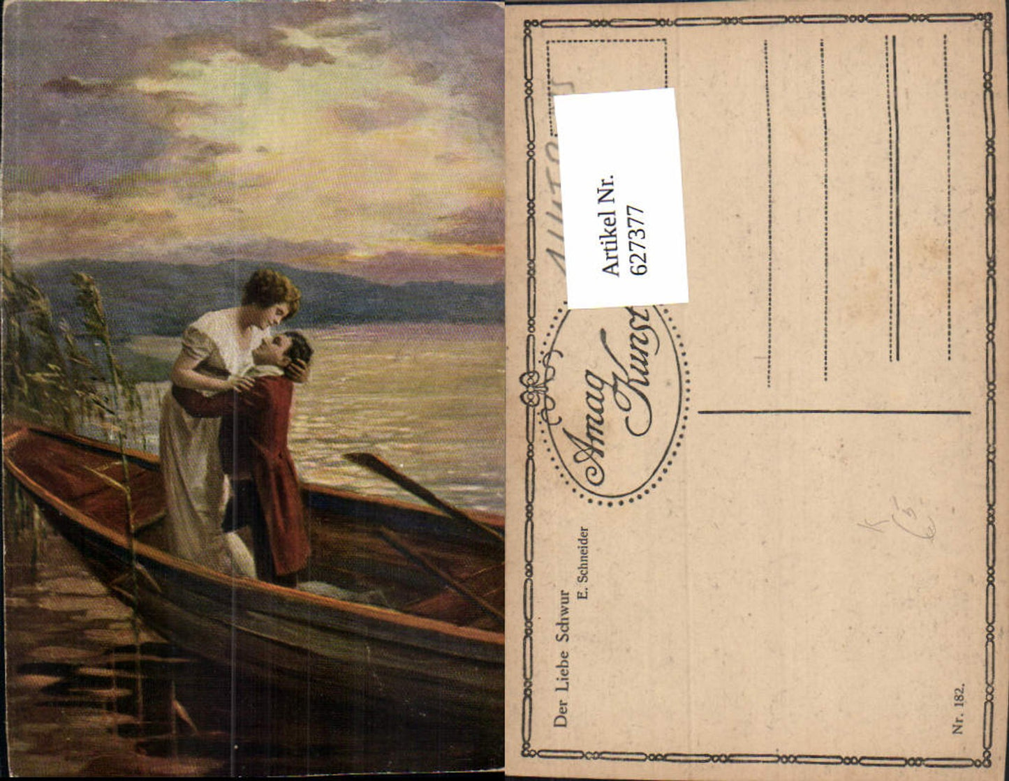 627377,Künstler Ak E. Schneider Der Liebe Schwur Paar Kuss Boot Ufer