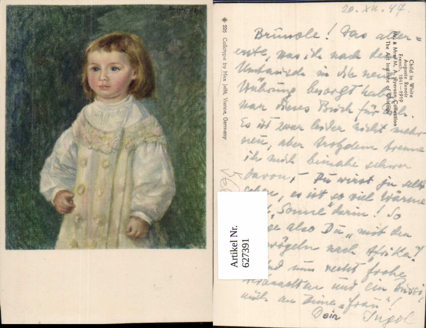 627391,Künstler Ak Auguste Renoir Child in White Kind weißes Kleid pub Max Jaffe 226