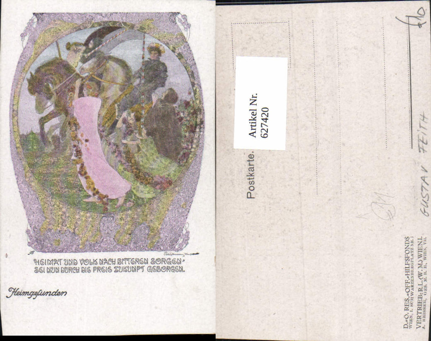 627420,Künstler Ak Gustav Feith Heimgefunden Ritter a. Pferd Frauen