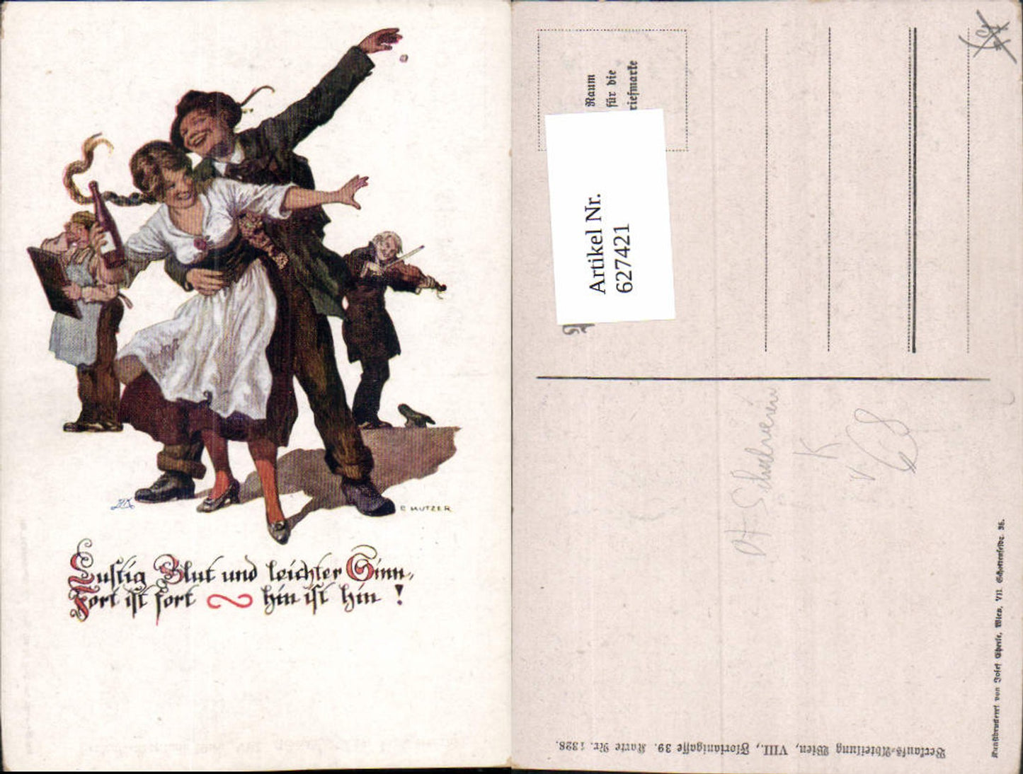 627421,Künstler Ak E. Kutzer Betrunkenes Paar Wein Spruch pub Dt. Schulverein 1328