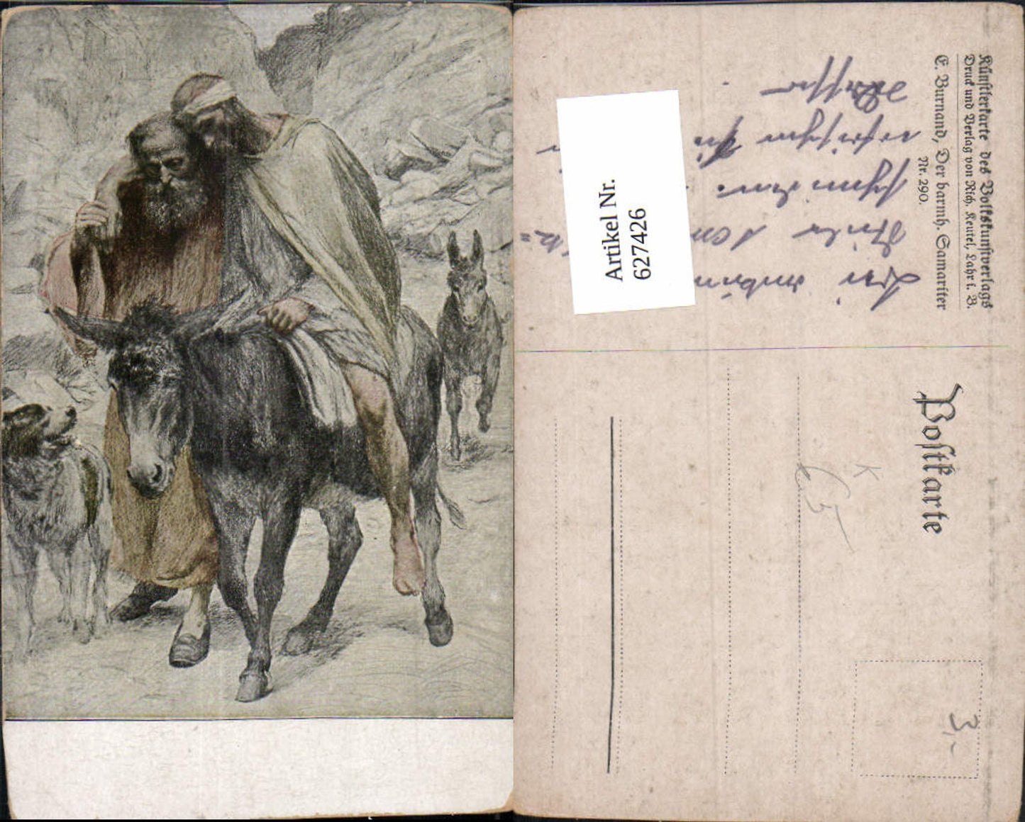 627426,Künstler Ak E. Burnand Der barmherzige Samariter Verletzter a. Esel