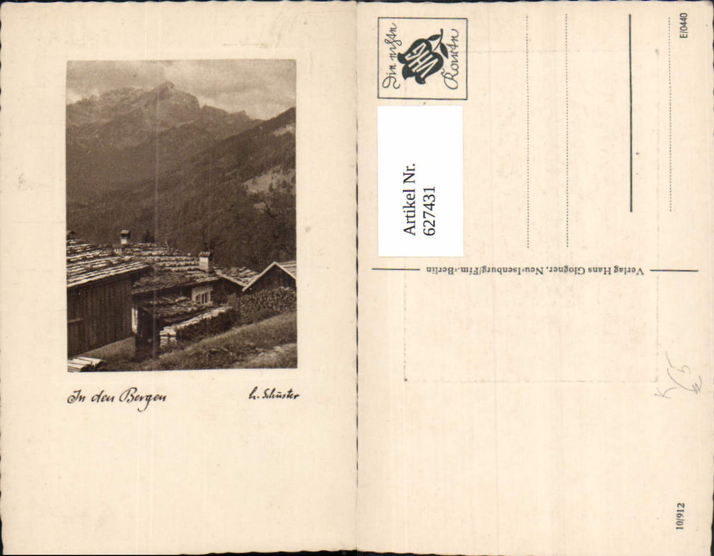 627431, Artist Ak H. Schüster In the Mountains Hut Mountain Scenery Passepartout