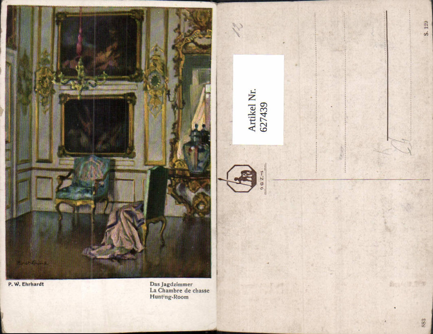 627439,Künstler Ak P. W. Ehrhardt Das Jagdzimmer Interieur