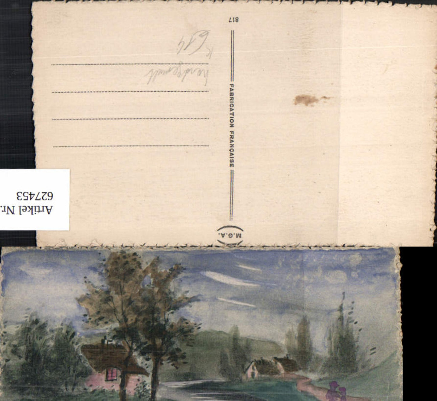 627453, Artist AK Hand-painted Houses Landscape Children on the Shore