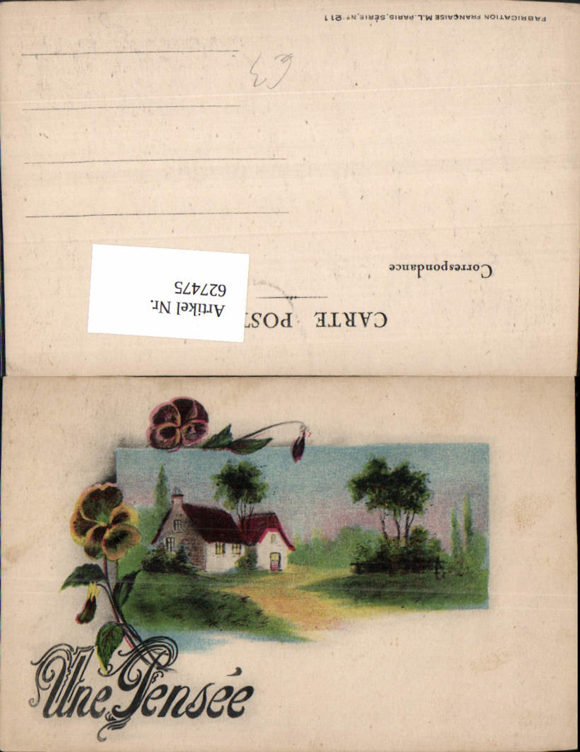 627475, Artist Ak House Landscape Pansy Flower Une Pensee