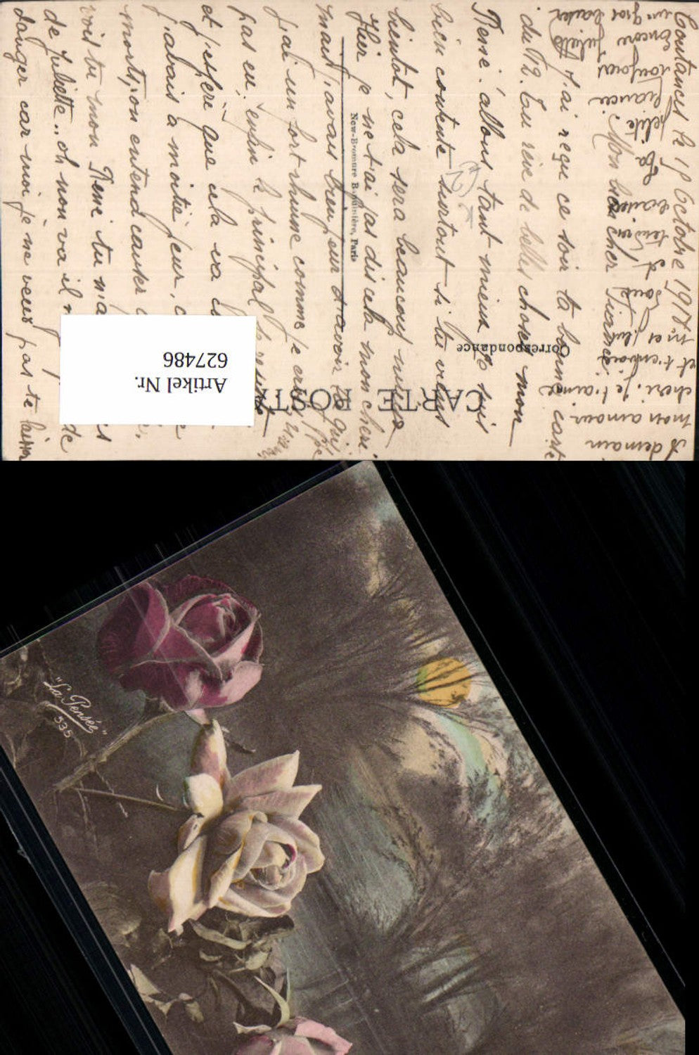 627486,Künstler Ak Landschaft Mond Rosen Blumen La Pensee 535