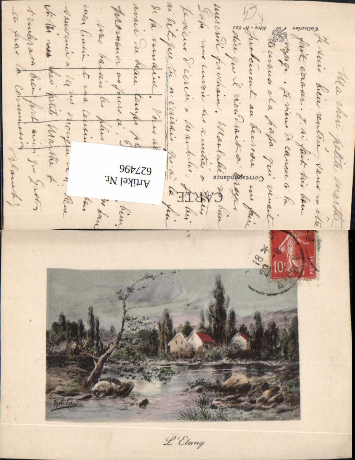 627496,Künstler Ak L Etang Ufer Haus Landschaft France