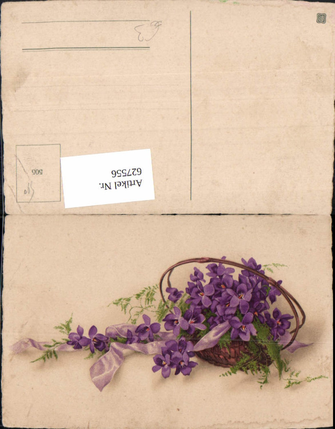 627556,Künstler Ak Korb Veilchen Blumen Schleife