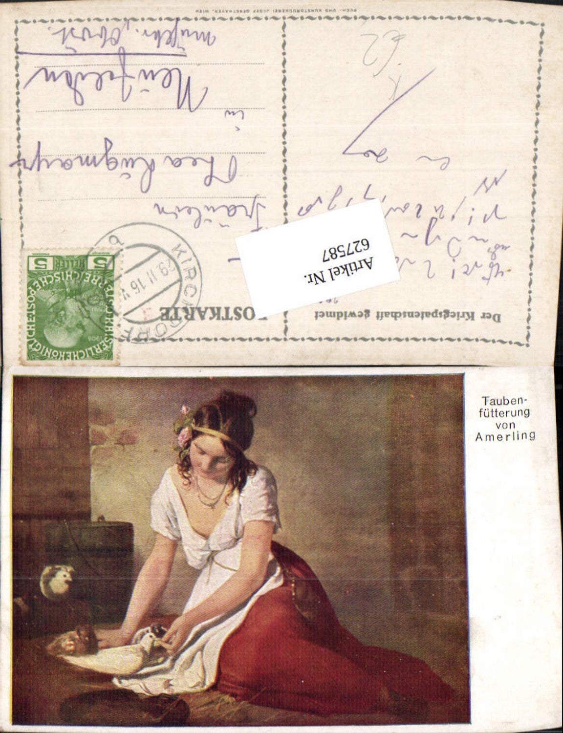 627587,Künstler Ak Taubenfütterung v. Amerling Frau Tauben